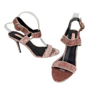 Top Shop Women's Velvet Heels 7 Dusty Rose Open Toe Strap Whimsigoth Fairy Goth